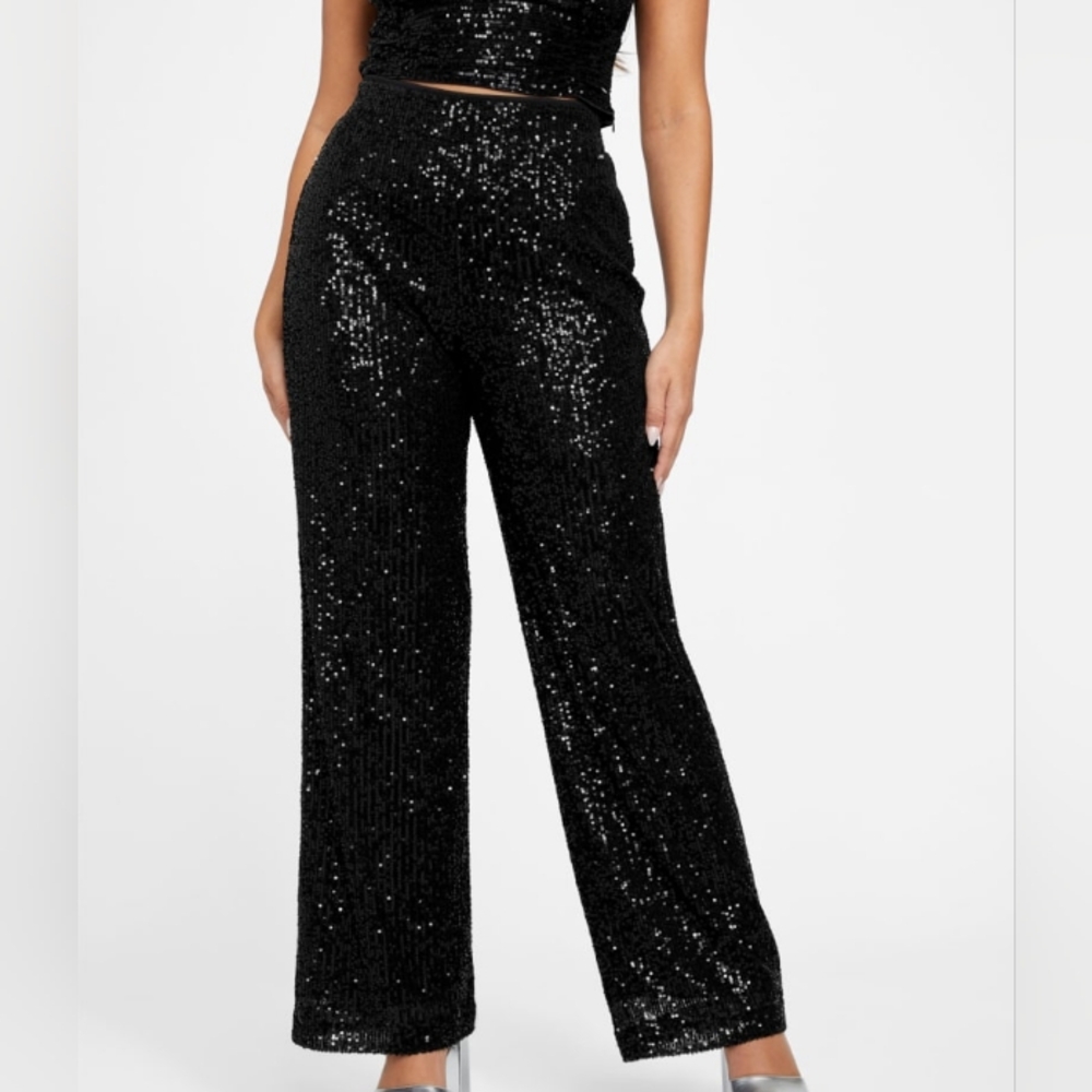 Black sequin stretch pant